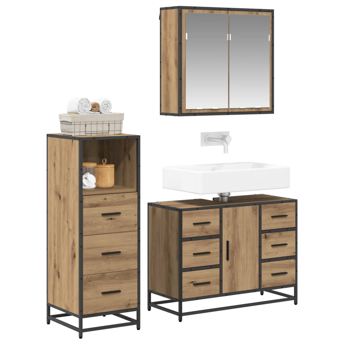 vidaXL Σετ Επίπλων Μπάνιου 3 τμχ. Artisan Oak 80 x 33 x 60 εκ
