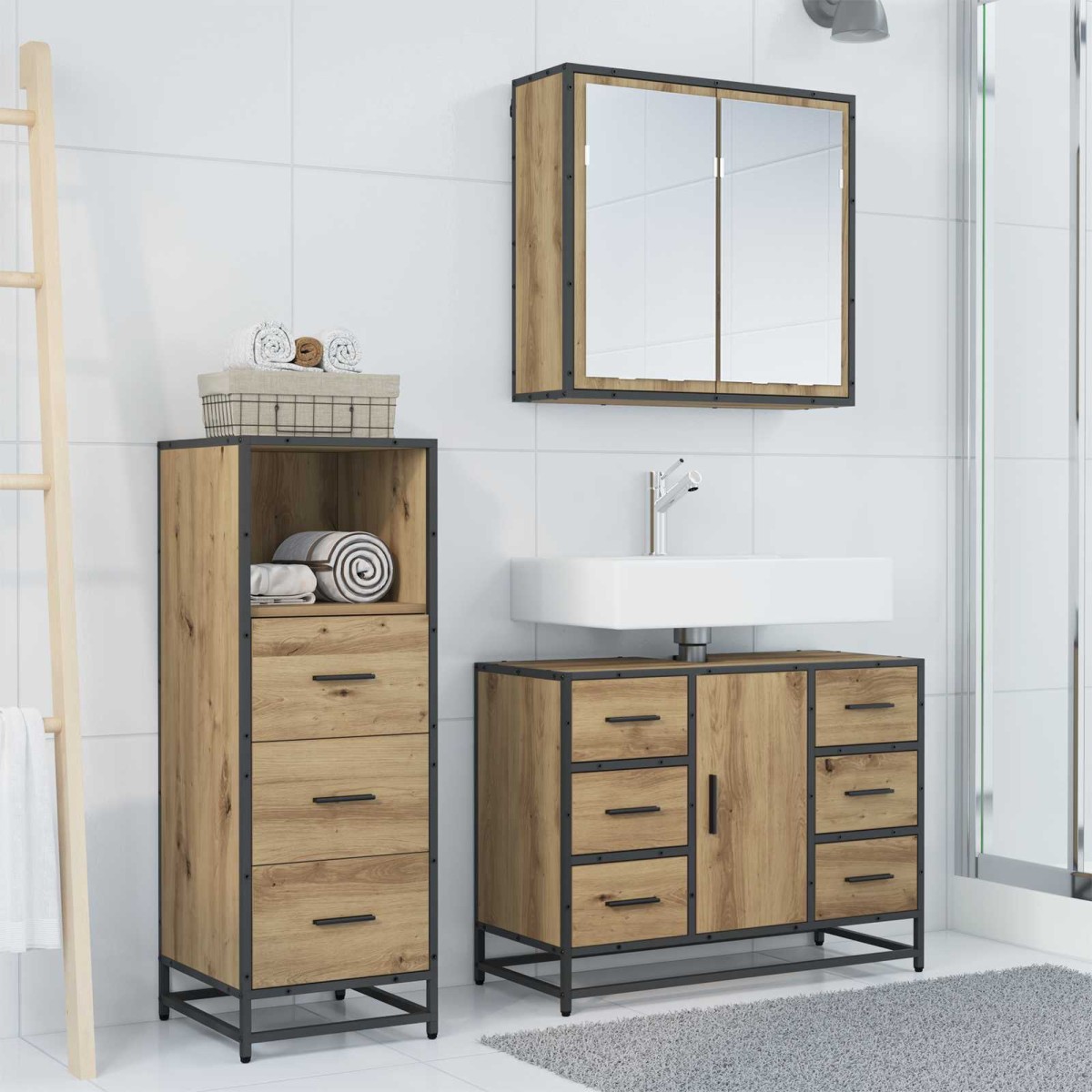 vidaXL Σετ Επίπλων Μπάνιου 3 τμχ. Artisan Oak 80 x 33 x 60 εκ