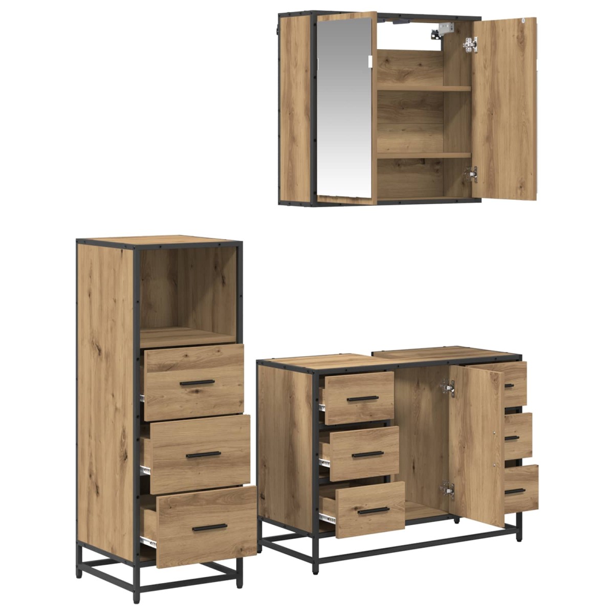 vidaXL Σετ Επίπλων Μπάνιου 3 τμχ. Artisan Oak 80 x 33 x 60 εκ