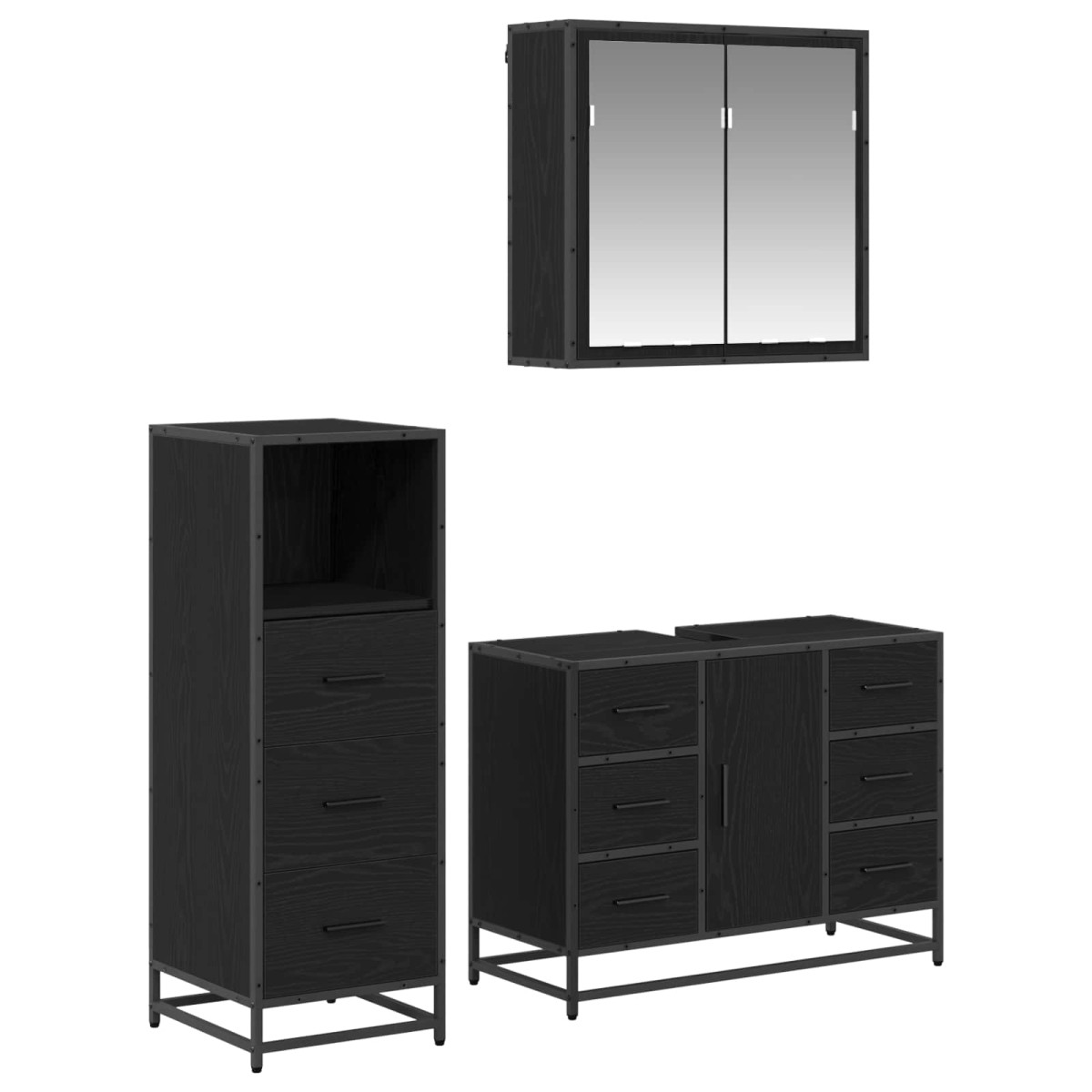 vidaXL Σετ Επίπλων Μπάνιου 3 τμχ. Μαύρη Οξυά 80 x 33 x 60 εκ