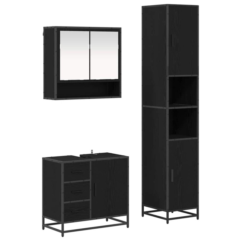 vidaXL Σετ Επίπλων Μπάνιου 3 τμχ. Μαύρη Οξυά 90 x 33 x 60 εκ.