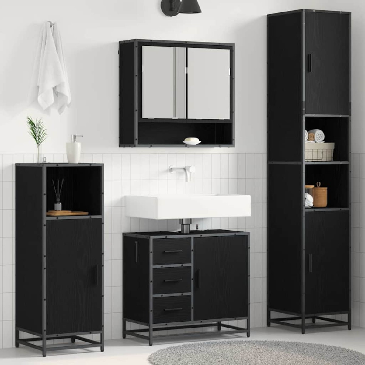 vidaXL Σετ Επίπλων Μπάνιου 3 τμχ. Μαύρη Οξυά 90 x 33 x 60 εκ.