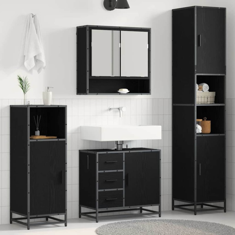 vidaXL Σετ Επίπλων Μπάνιου 3 τμχ. Μαύρη Οξυά 90 x 33 x 60 εκ.