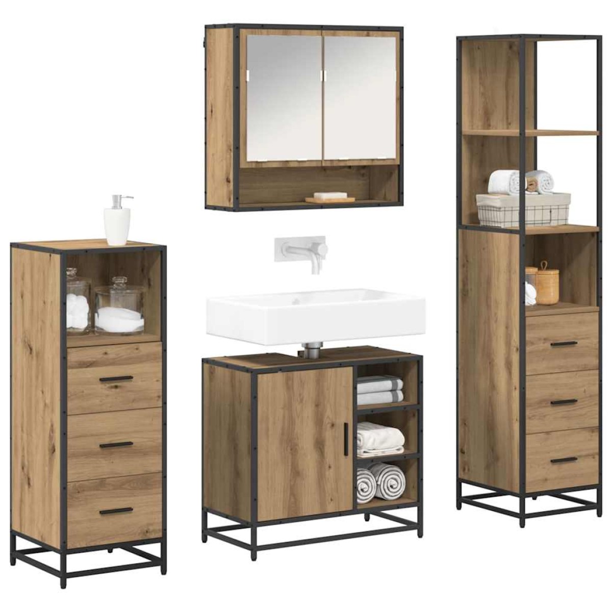 vidaXL Σετ Επίπλων Μπάνιου 4 τμχ. Artisan Oak 65 x 33 x 60 εκ