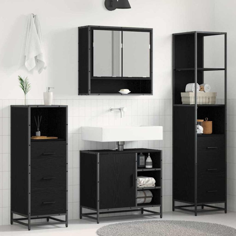 vidaXL Σετ Επίπλων Μπάνιου 4 τμχ. Μαύρη Οξυά 65 x 33 x 60 εκ