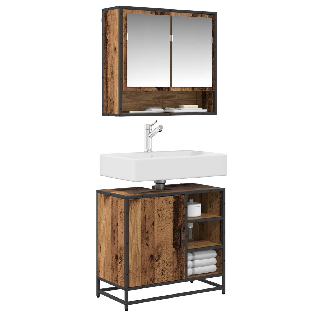 vidaXL Σετ Επίπλων Μπάνιου 2 τμχ. Παλιό Ξύλο 65 x 33 x 60 εκ