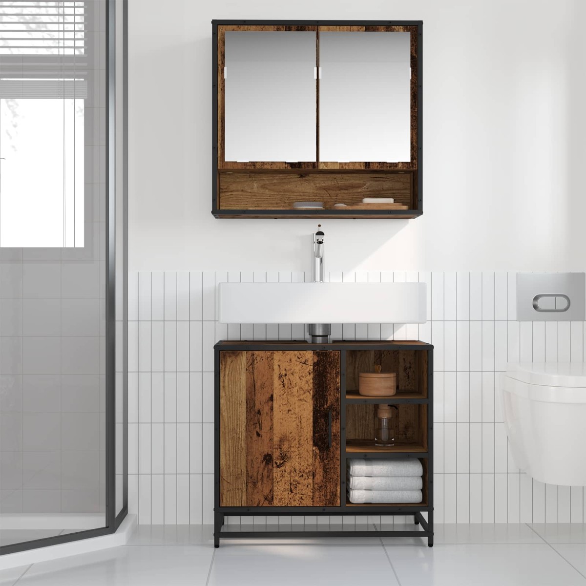 vidaXL Σετ Επίπλων Μπάνιου 2 τμχ. Παλιό Ξύλο 65 x 33 x 60 εκ