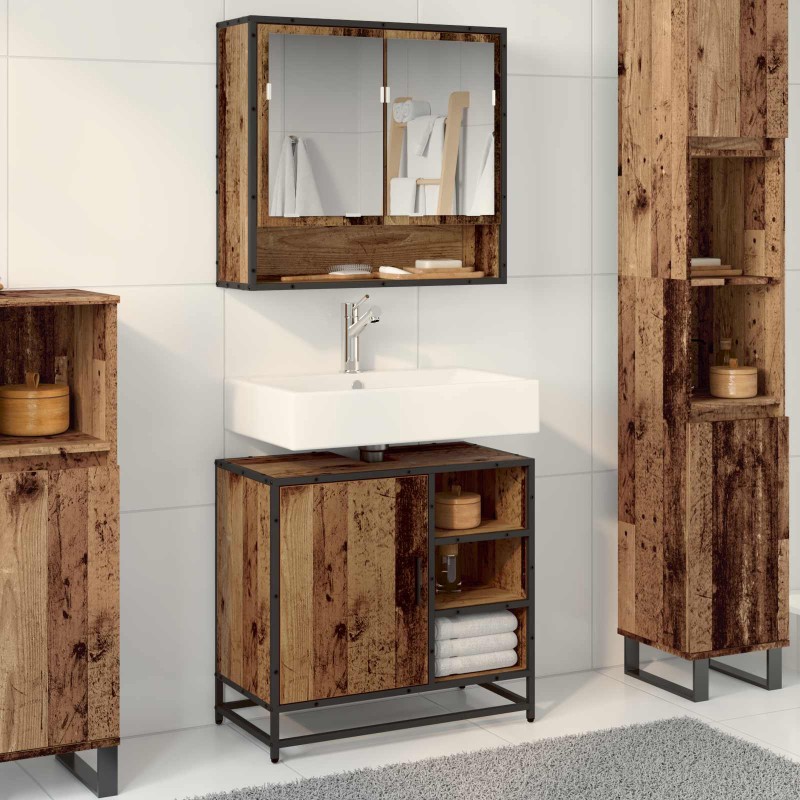 vidaXL Σετ Επίπλων Μπάνιου 2 τμχ. Παλιό Ξύλο 65 x 33 x 60 εκ