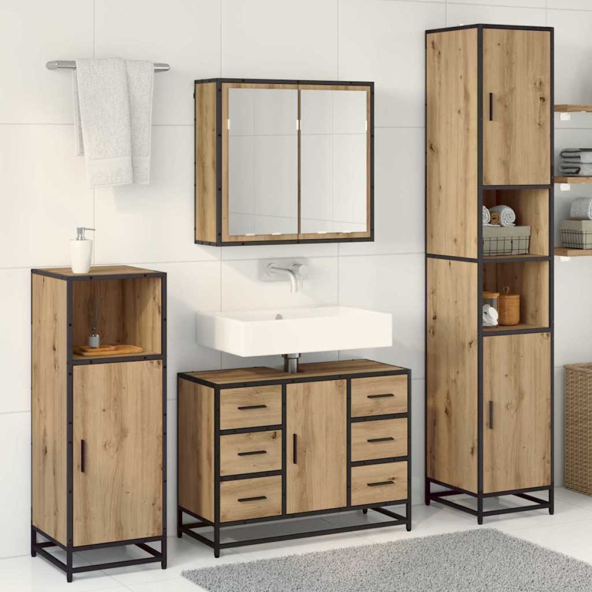 vidaXL Σετ Επίπλων Μπάνιου 3 τμχ. Artisan Oak 80 x 33 x 60 εκ