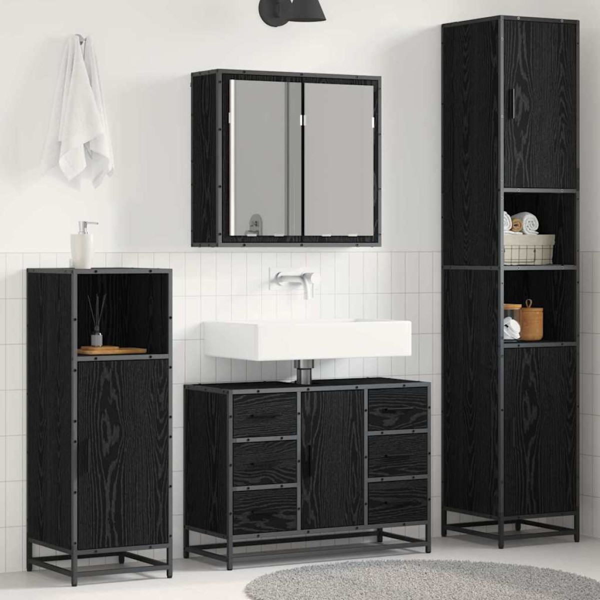 vidaXL Σετ Επίπλων Μπάνιου 3 τμχ. Μαύρη Οξυά 80 x 33 x 60 εκ