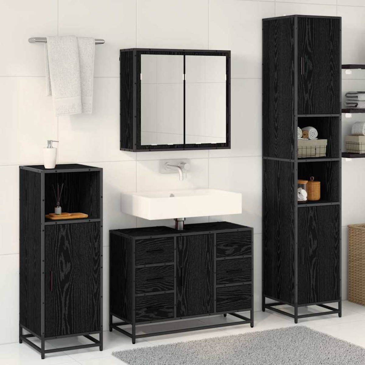 vidaXL Σετ Επίπλων Μπάνιου 3 τμχ. Μαύρη Οξυά 80 x 33 x 60 εκ