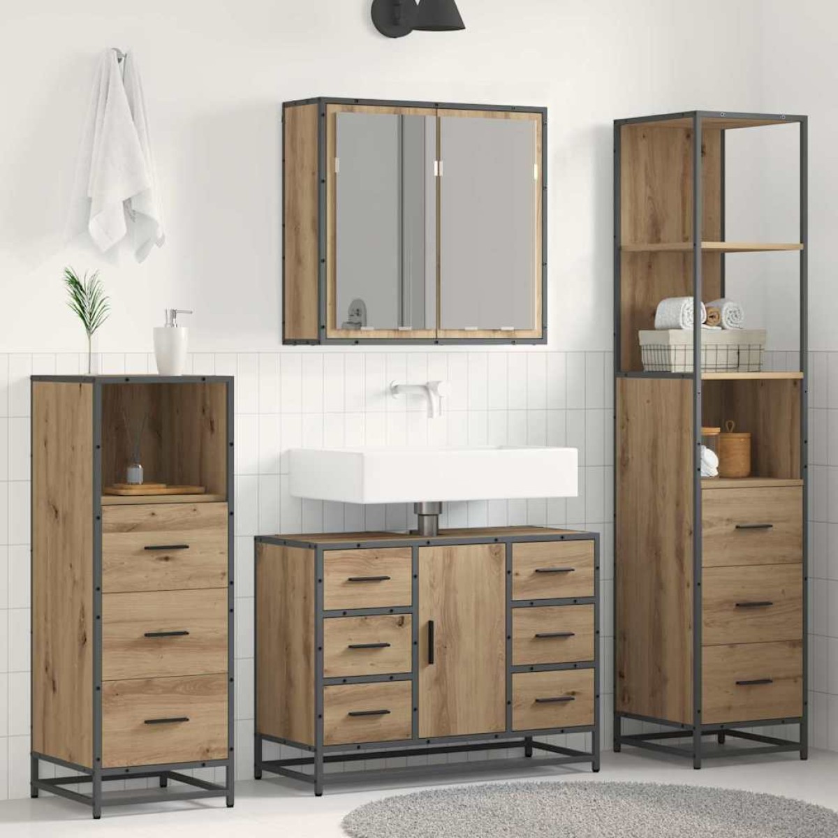 vidaXL Σετ Επίπλων Μπάνιου 4 τεμ. Artisan Oak Επεξεργασμένο Ξύλο