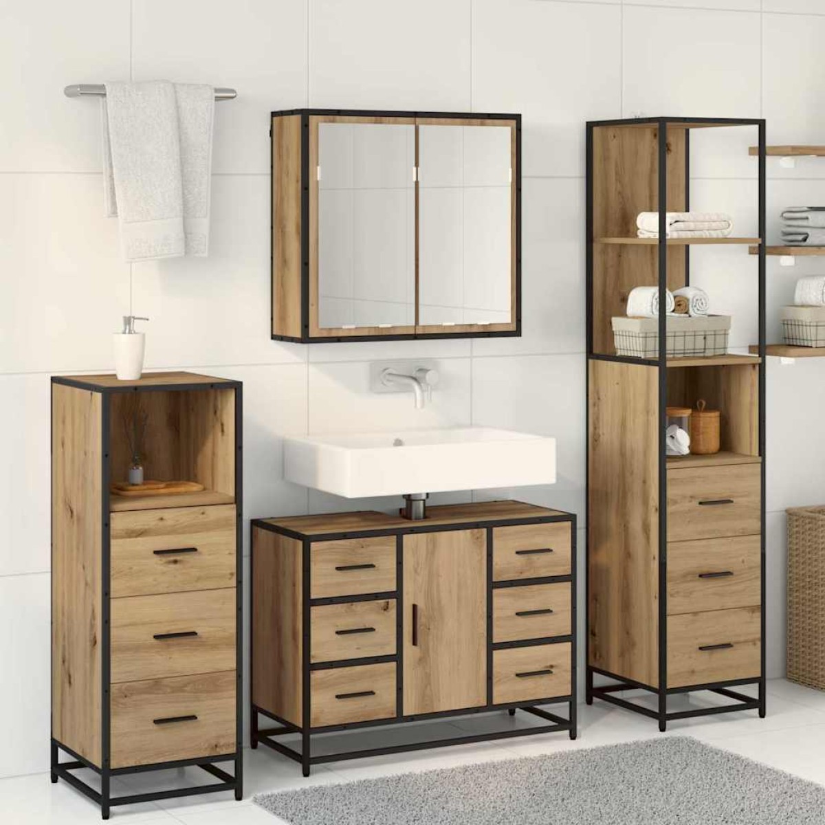 vidaXL Σετ Επίπλων Μπάνιου 4 τεμ. Artisan Oak Επεξεργασμένο Ξύλο