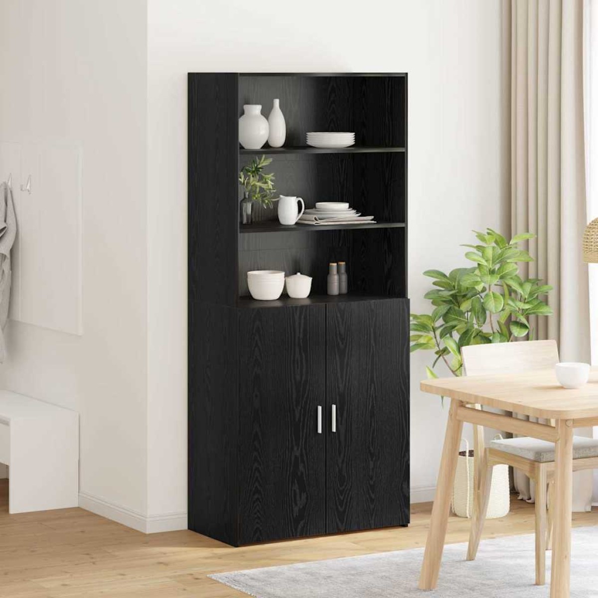 vidaXL Highboard Μαύρη Οξυά 80 x 42,5 x 185 εκ Επεξεργασμένο Ξύλο