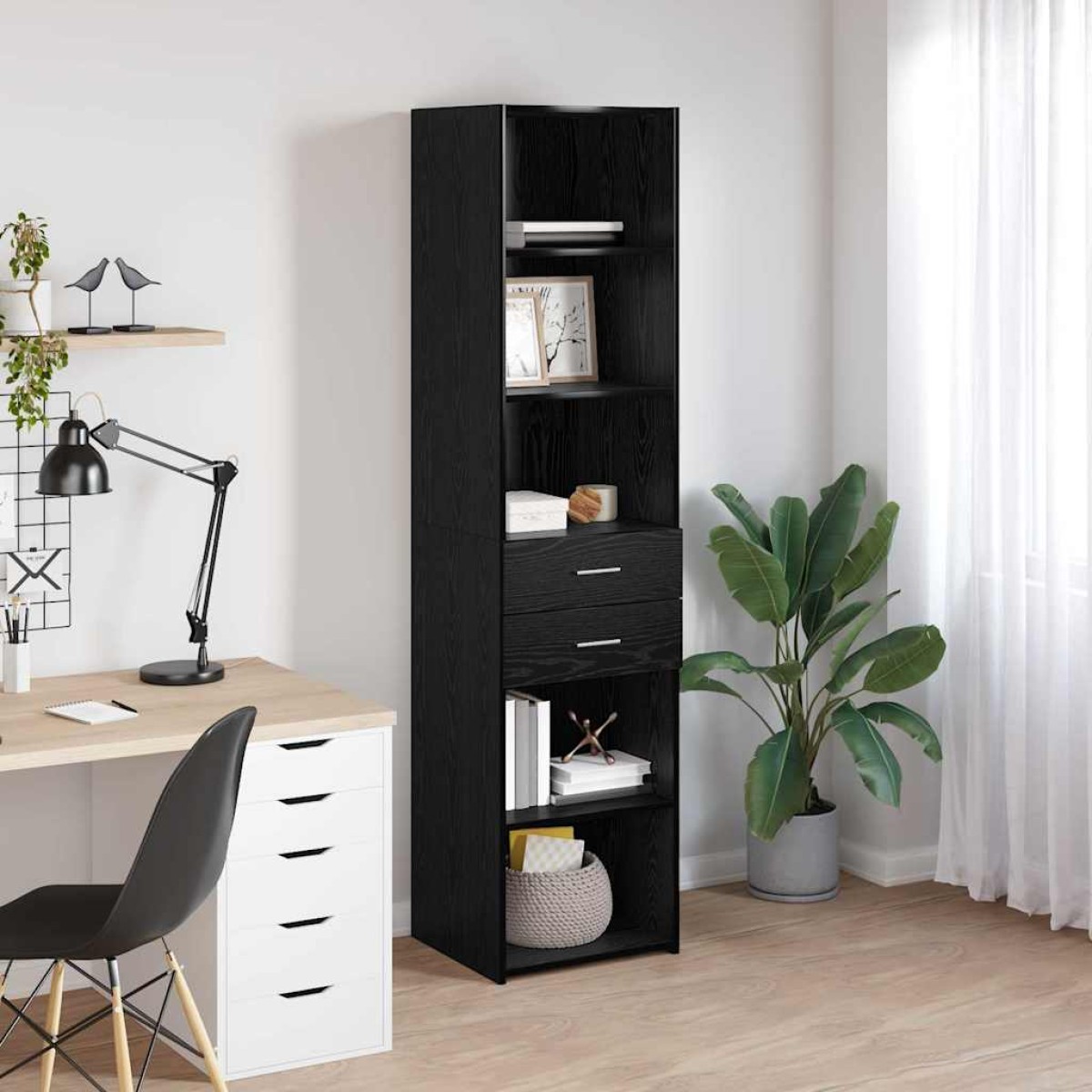 vidaXL Highboard Μαύρη Οξυά 45 x 42,5 x 185 εκ. Επεξεργασμένο Ξύλο