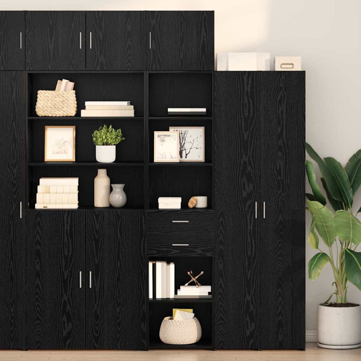 vidaXL Highboard Μαύρη Οξυά 50 x 42,5 x 185 εκ. Επεξεργασμένο Ξύλο