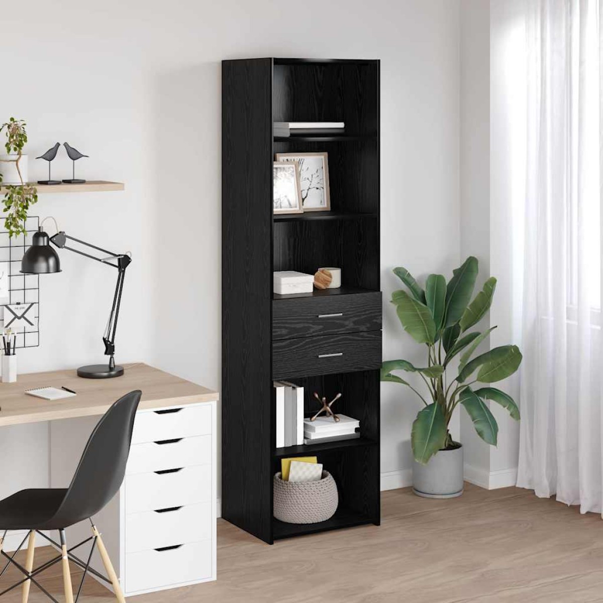 vidaXL Highboard Μαύρη Οξυά 50 x 42,5 x 185 εκ. Επεξεργασμένο Ξύλο