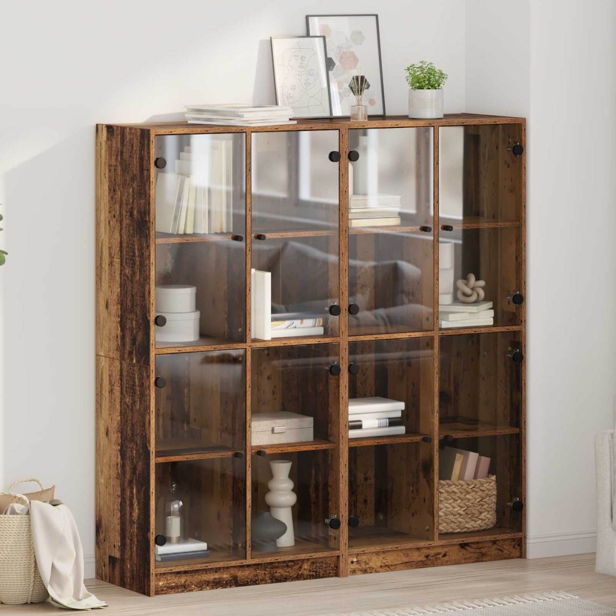vidaXL Highboard 2 τμχ. Παλιό Ξύλο 68 x 37 x 142 εκ Επεξεργασμένο Ξύλο