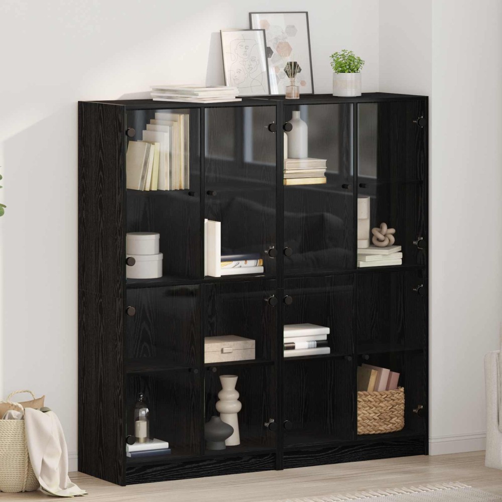 vidaXL Highboard 2 τμχ. Μαύρη Οξυά 68 x 37 x 142 εκ Επεξεργασμένο Ξύλο