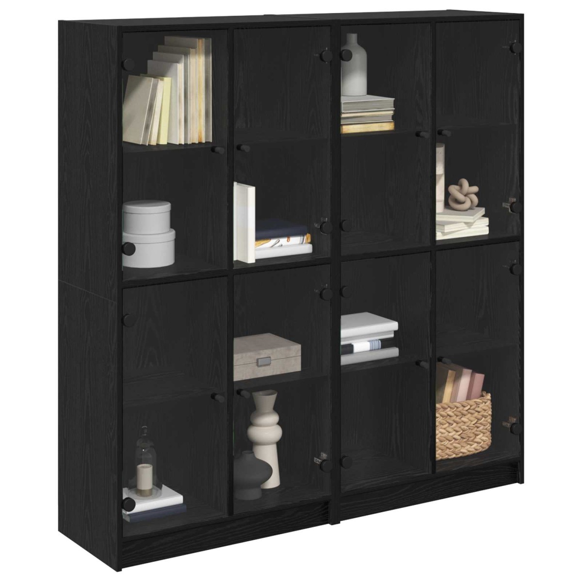 vidaXL Highboard 2 τμχ. Μαύρη Οξυά 68 x 37 x 142 εκ Επεξεργασμένο Ξύλο