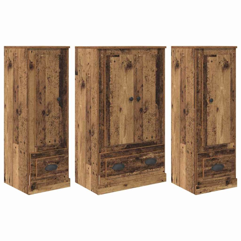 vidaXL Highboard 3 τμχ. Παλιό Ξύλο 132 x 35,5 x 103,5 εκ.