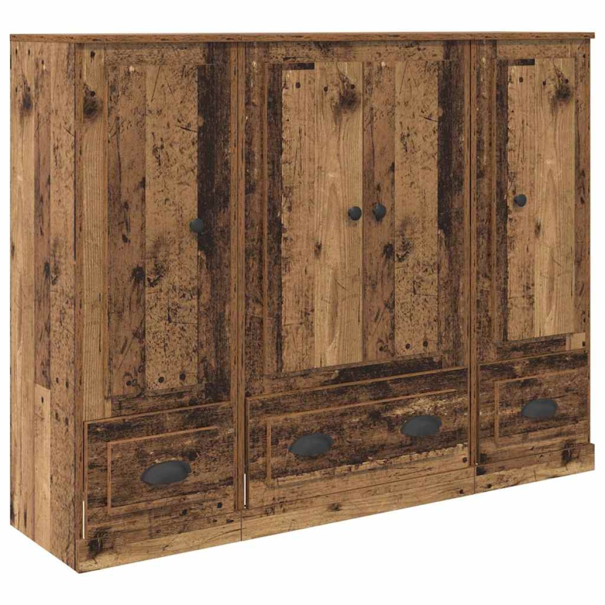 vidaXL Highboard 3 τμχ. Παλιό Ξύλο 132 x 35,5 x 103,5 εκ.