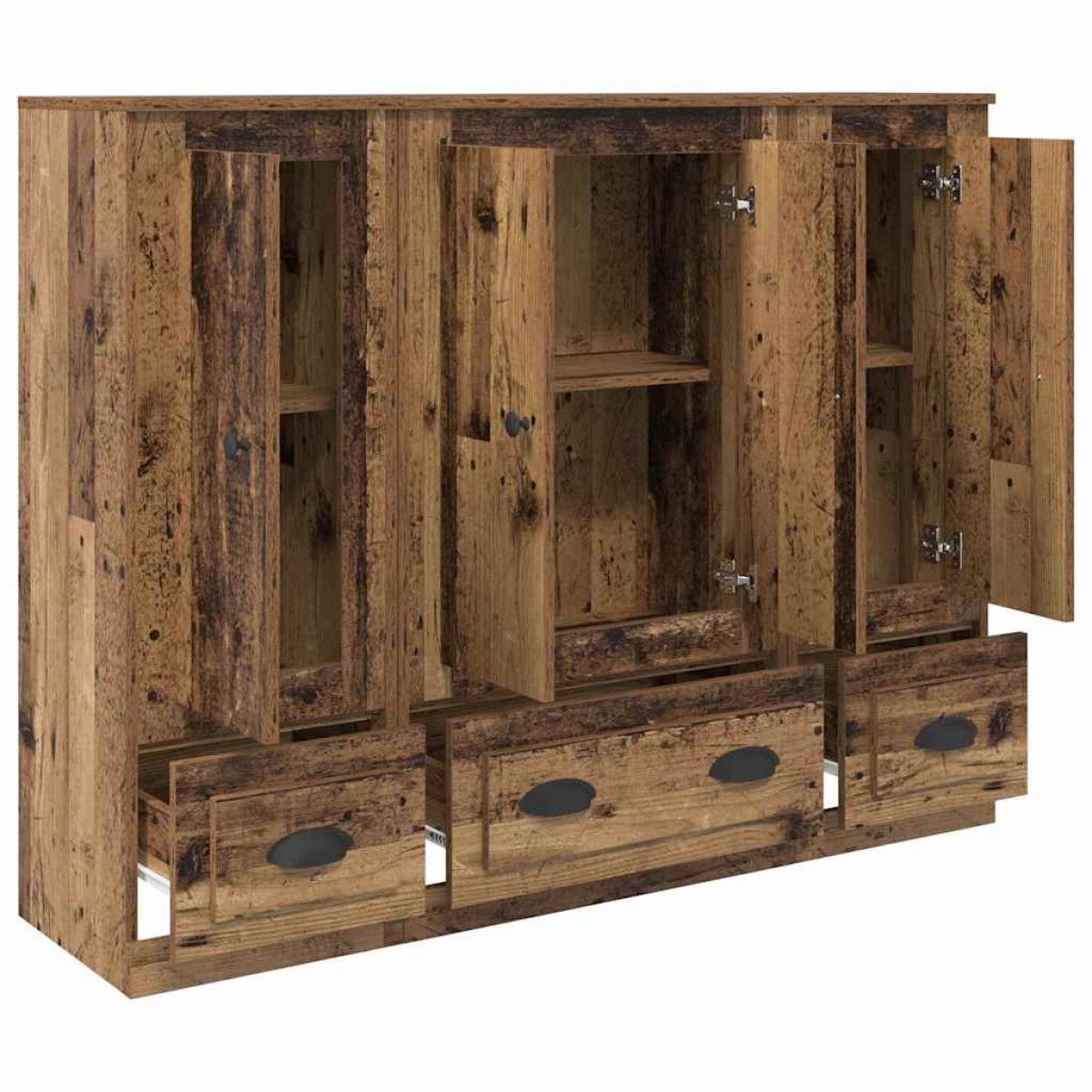 vidaXL Highboard 3 τμχ. Παλιό Ξύλο 132 x 35,5 x 103,5 εκ.