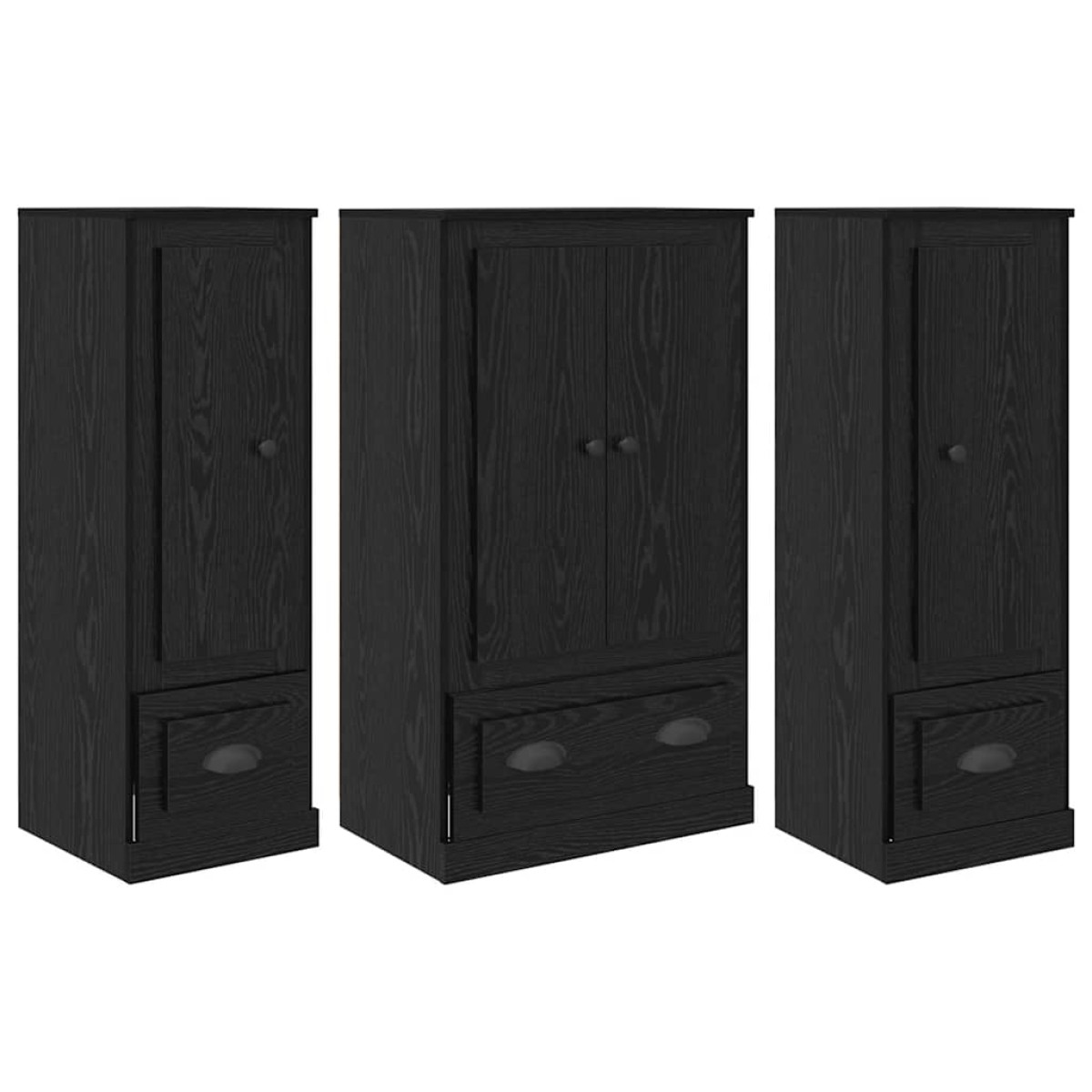 vidaXL Highboard 3 τμχ. Μαύρη Οξυά 132 x 35,5 x 103,5 εκ.
