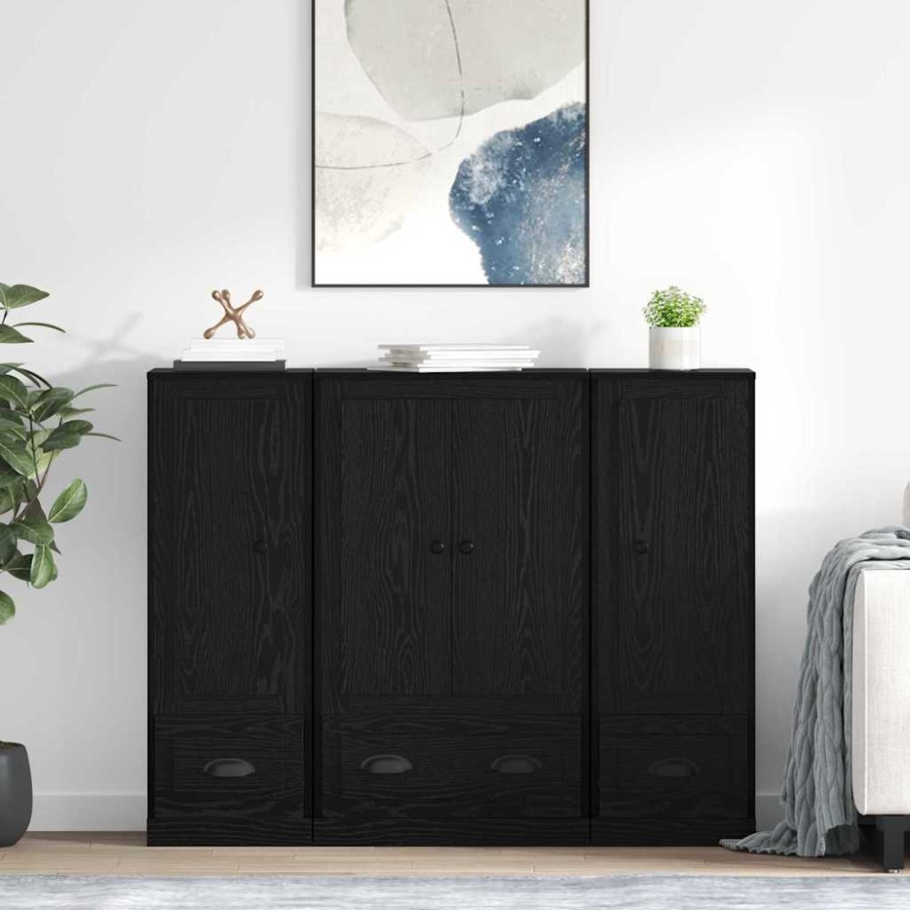 vidaXL Highboard 3 τμχ. Μαύρη Οξυά 132 x 35,5 x 103,5 εκ.