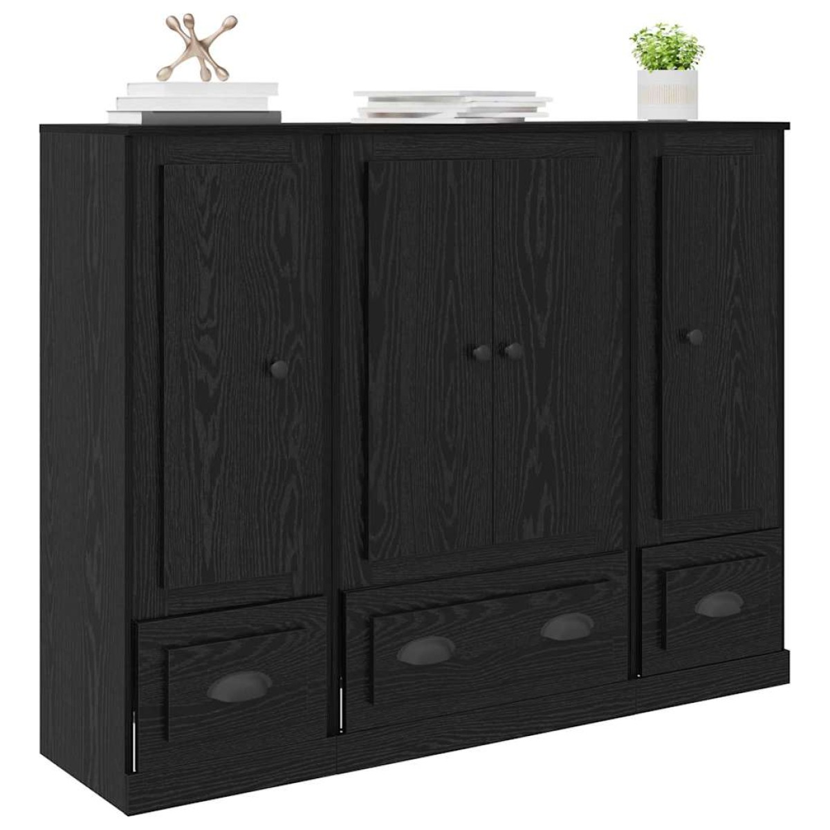 vidaXL Highboard 3 τμχ. Μαύρη Οξυά 132 x 35,5 x 103,5 εκ.