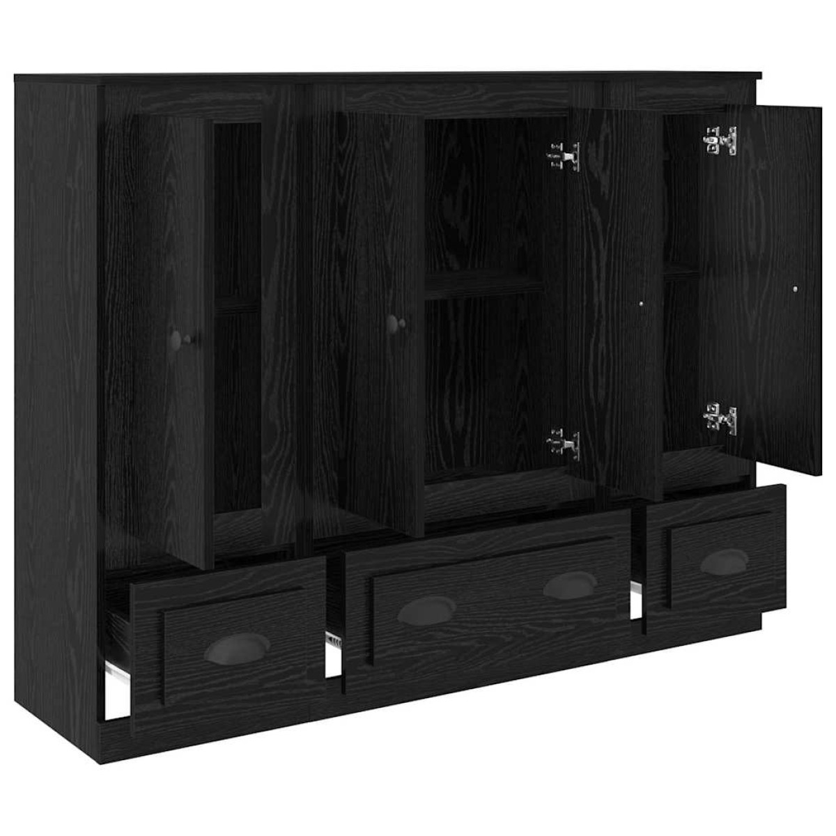 vidaXL Highboard 3 τμχ. Μαύρη Οξυά 132 x 35,5 x 103,5 εκ.