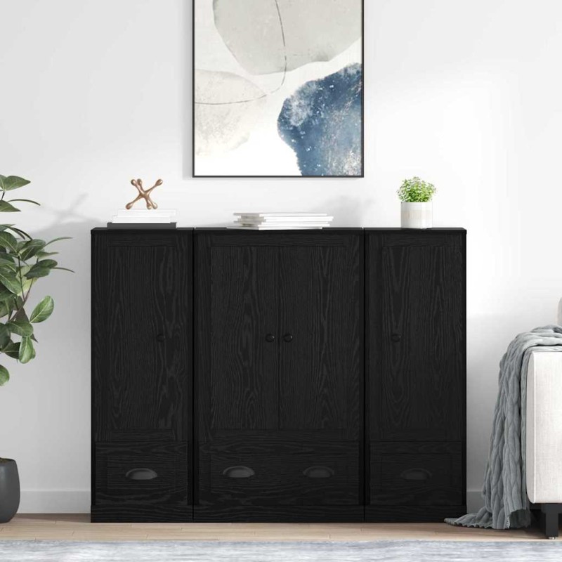 vidaXL Highboard 3 τμχ. Μαύρη Οξυά 132 x 35,5 x 103,5 εκ.