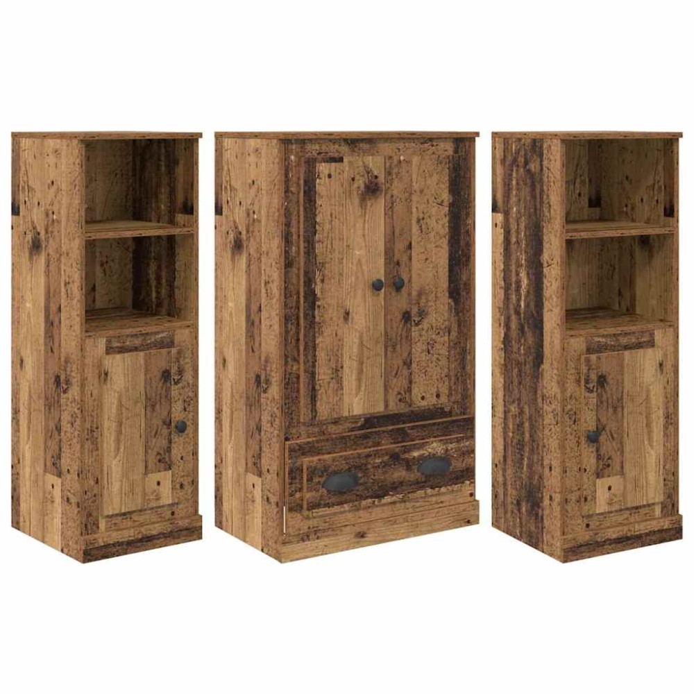 vidaXL Highboard 3 τμχ. Παλιό Ξύλο 132 x 35,5 x 103,5 εκ.