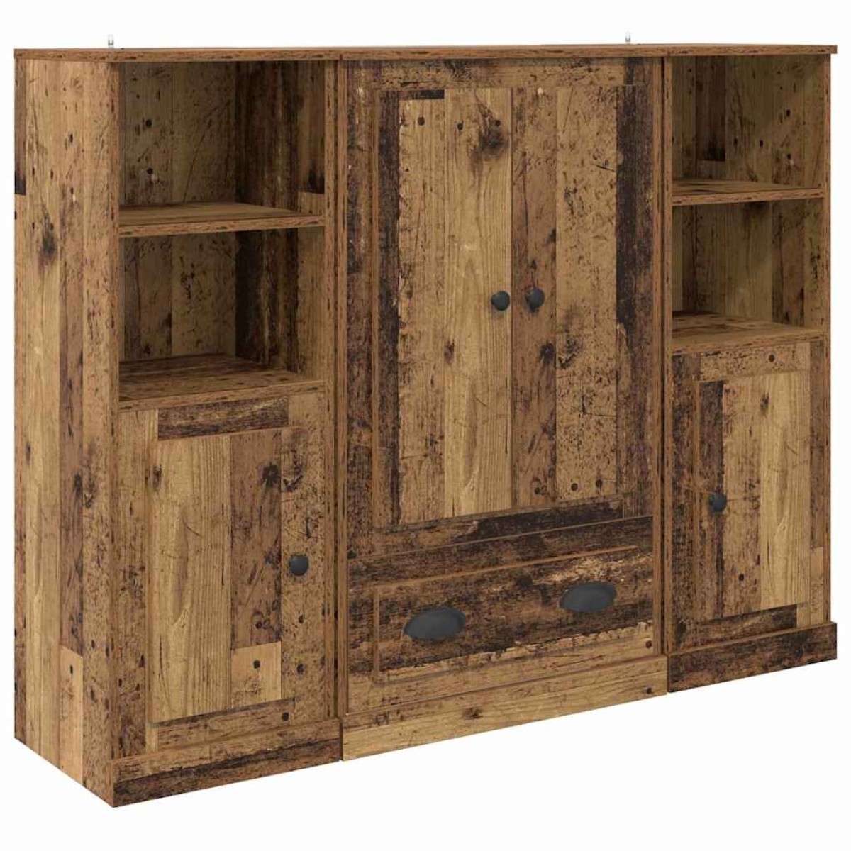 vidaXL Highboard 3 τμχ. Παλιό Ξύλο 132 x 35,5 x 103,5 εκ.