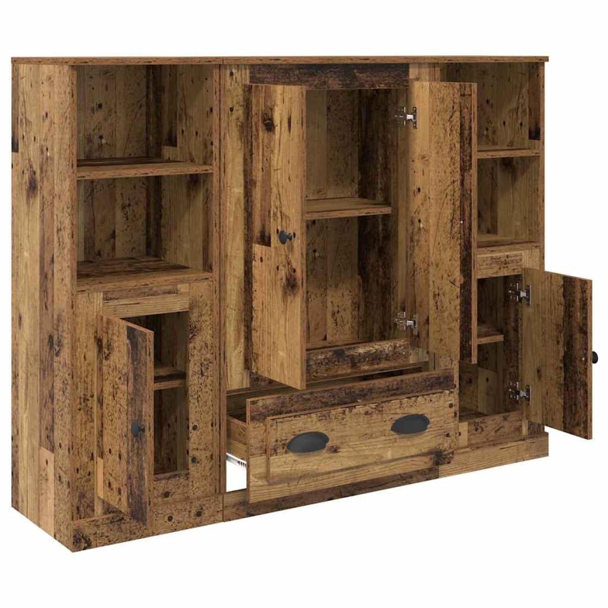 vidaXL Highboard 3 τμχ. Παλιό Ξύλο 132 x 35,5 x 103,5 εκ.