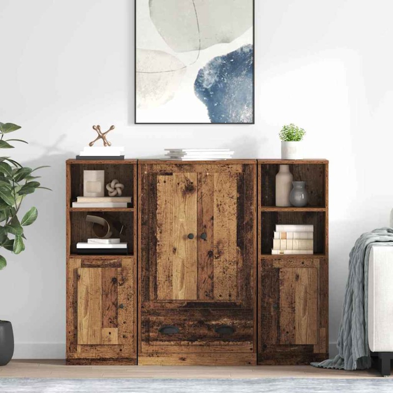 vidaXL Highboard 3 τμχ. Παλιό Ξύλο 132 x 35,5 x 103,5 εκ.