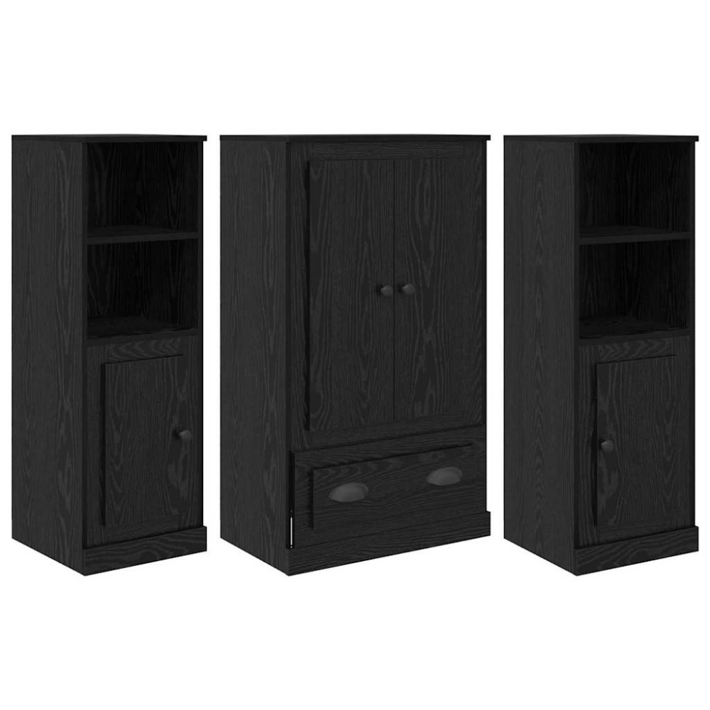 vidaXL Highboard 3 τμχ. Μαύρη Οξυά 132 x 35,5 x 103,5 εκ.