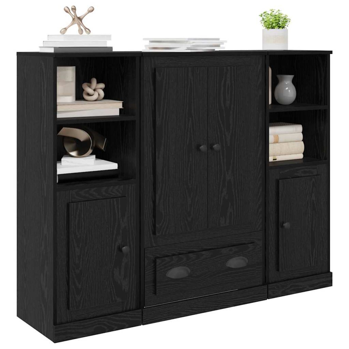 vidaXL Highboard 3 τμχ. Μαύρη Οξυά 132 x 35,5 x 103,5 εκ.