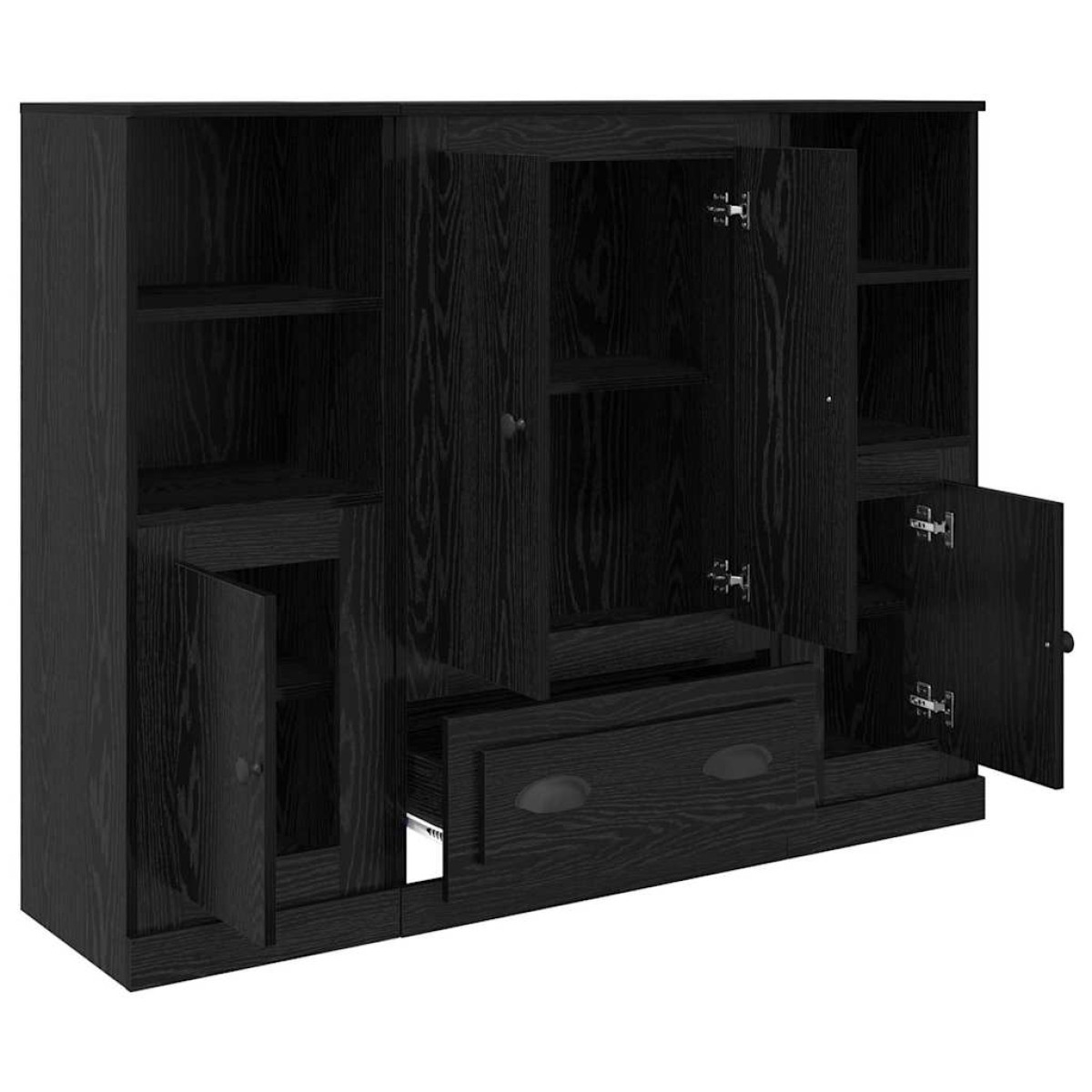 vidaXL Highboard 3 τμχ. Μαύρη Οξυά 132 x 35,5 x 103,5 εκ.
