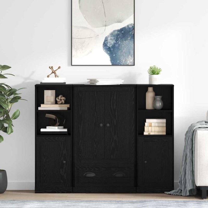 vidaXL Highboard 3 τμχ. Μαύρη Οξυά 132 x 35,5 x 103,5 εκ.