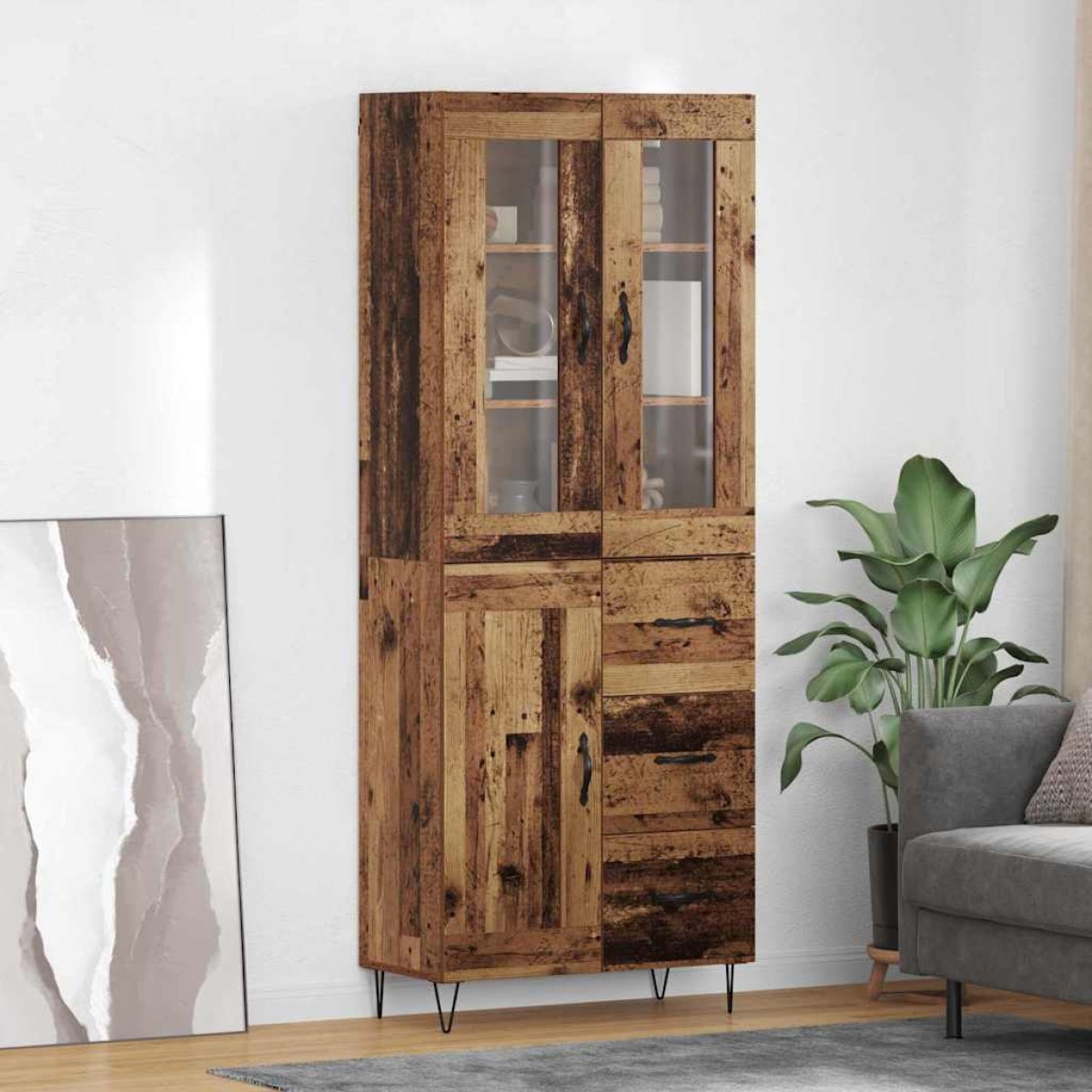 vidaXL Highboard Παλιό Ξύλο 69,5 x 34 x 90 εκ. Επεξεργασμένο Ξύλο