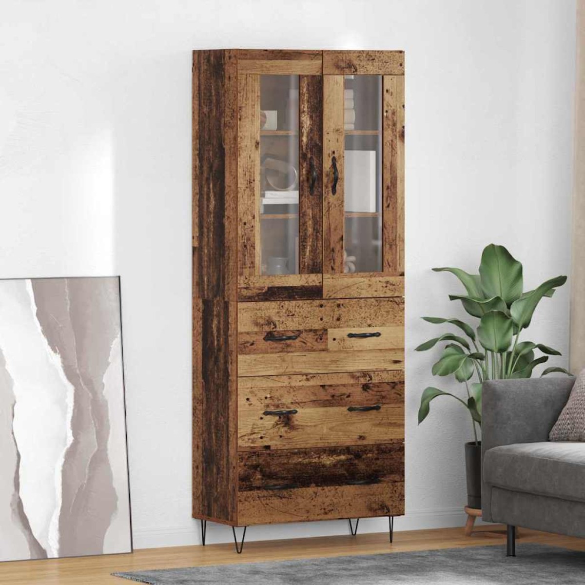 vidaXL Highboard Παλιό Ξύλο 69,5 x 34 x 90 εκ. Επεξεργασμένο Ξύλο