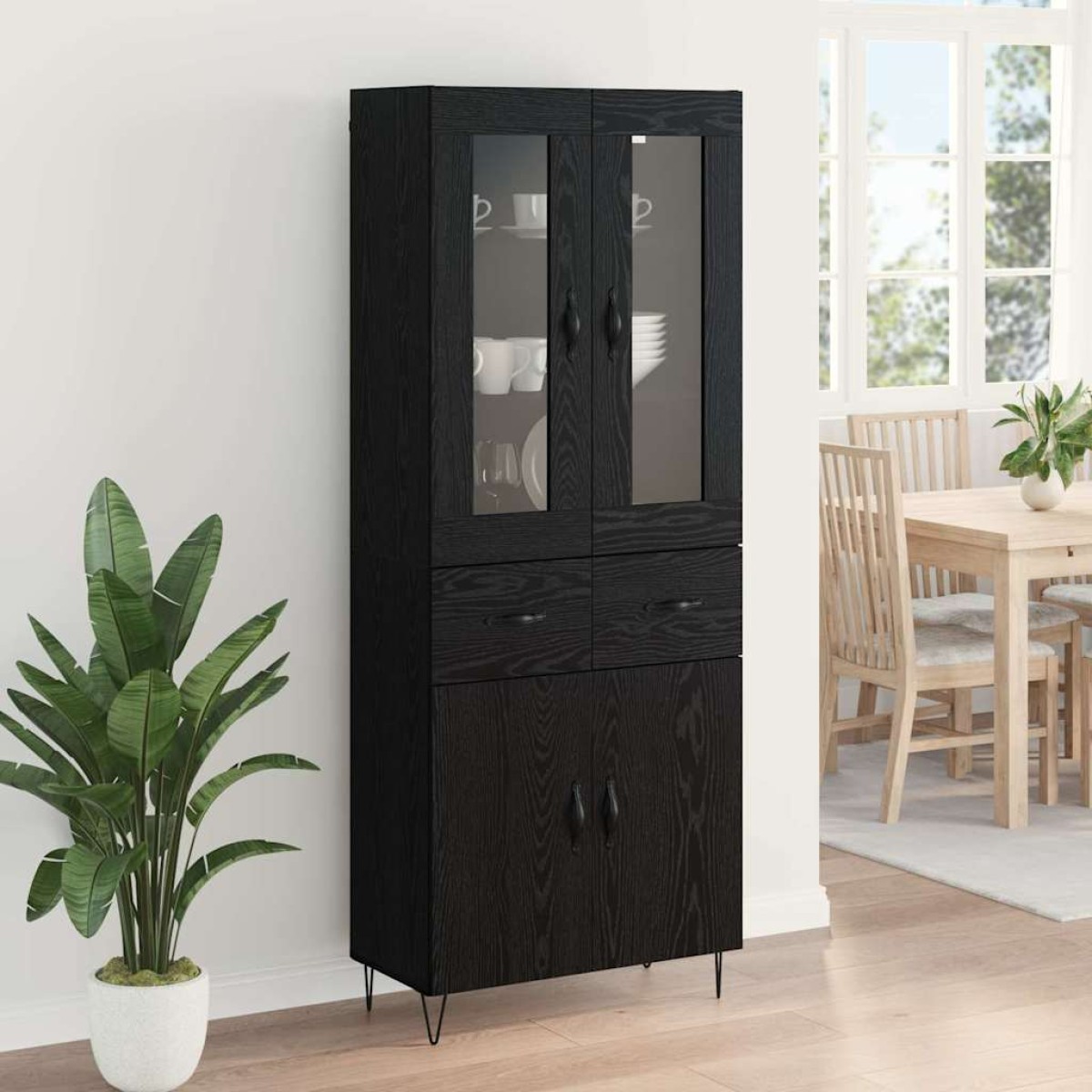 vidaXL Highboard Μαύρη Οξυά 69,5 x 34 x 90 εκ. Επεξεργασμένο Ξύλο