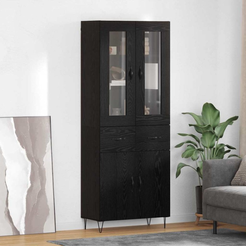 vidaXL Highboard Μαύρη Οξυά 69,5 x 34 x 90 εκ. Επεξεργασμένο Ξύλο