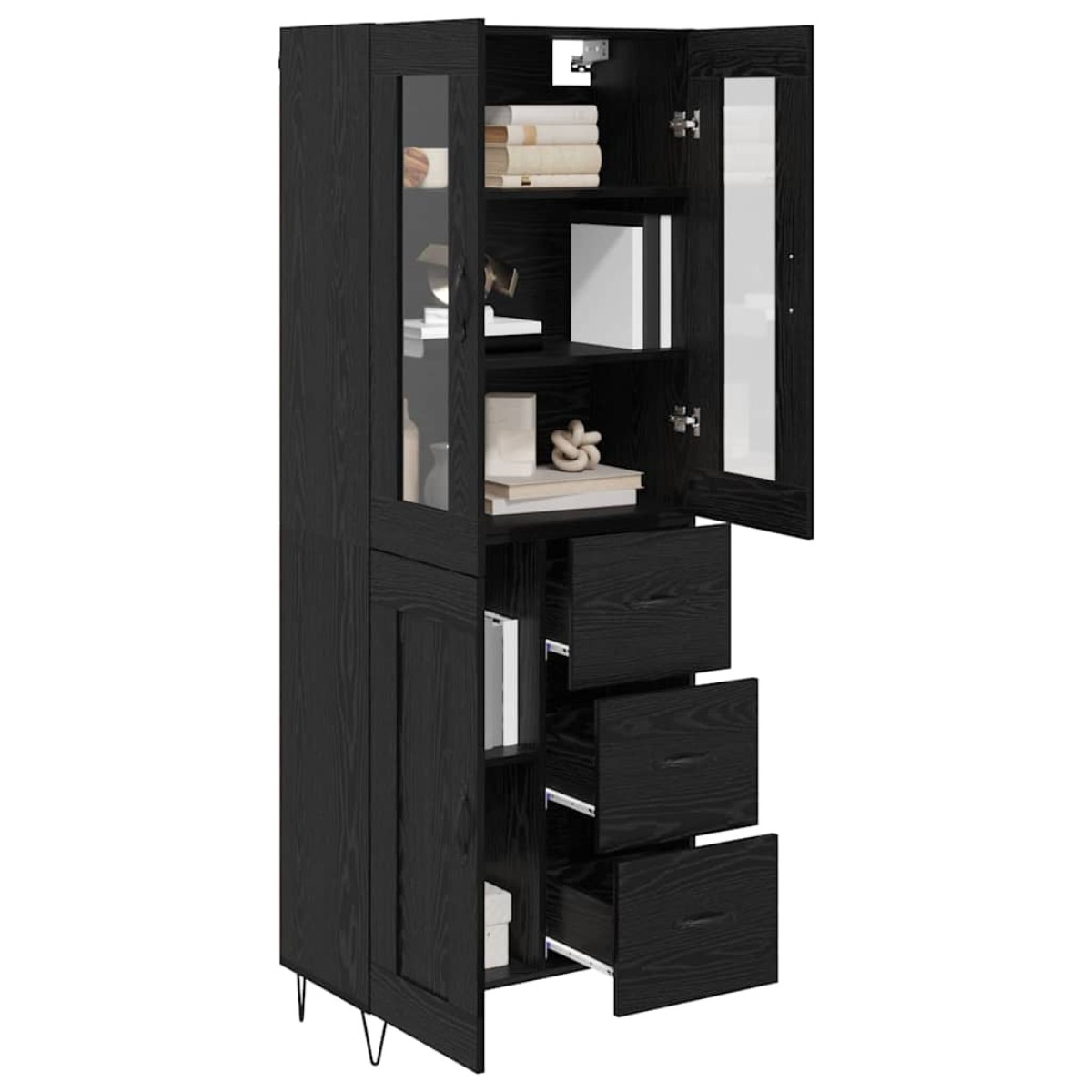 vidaXL Highboard Μαύρη Οξυά 69,5 x 34 x 90 εκ. Επεξεργασμένο Ξύλο