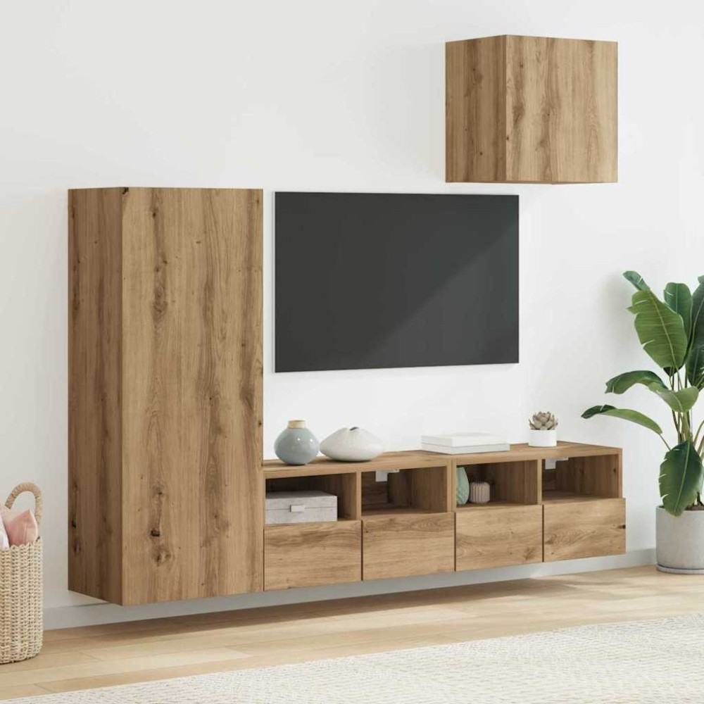 vidaXL Μονάδες Τοίχου Τηλεόρασης 4 τμχ. Artisan Oak Επεξεργασμένο Ξύλο