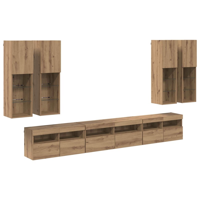 vidaXL Σετ τοίχου για τηλεόραση 7 τμχ. Artisan Oak Επεξεργασμένο Ξύλο
