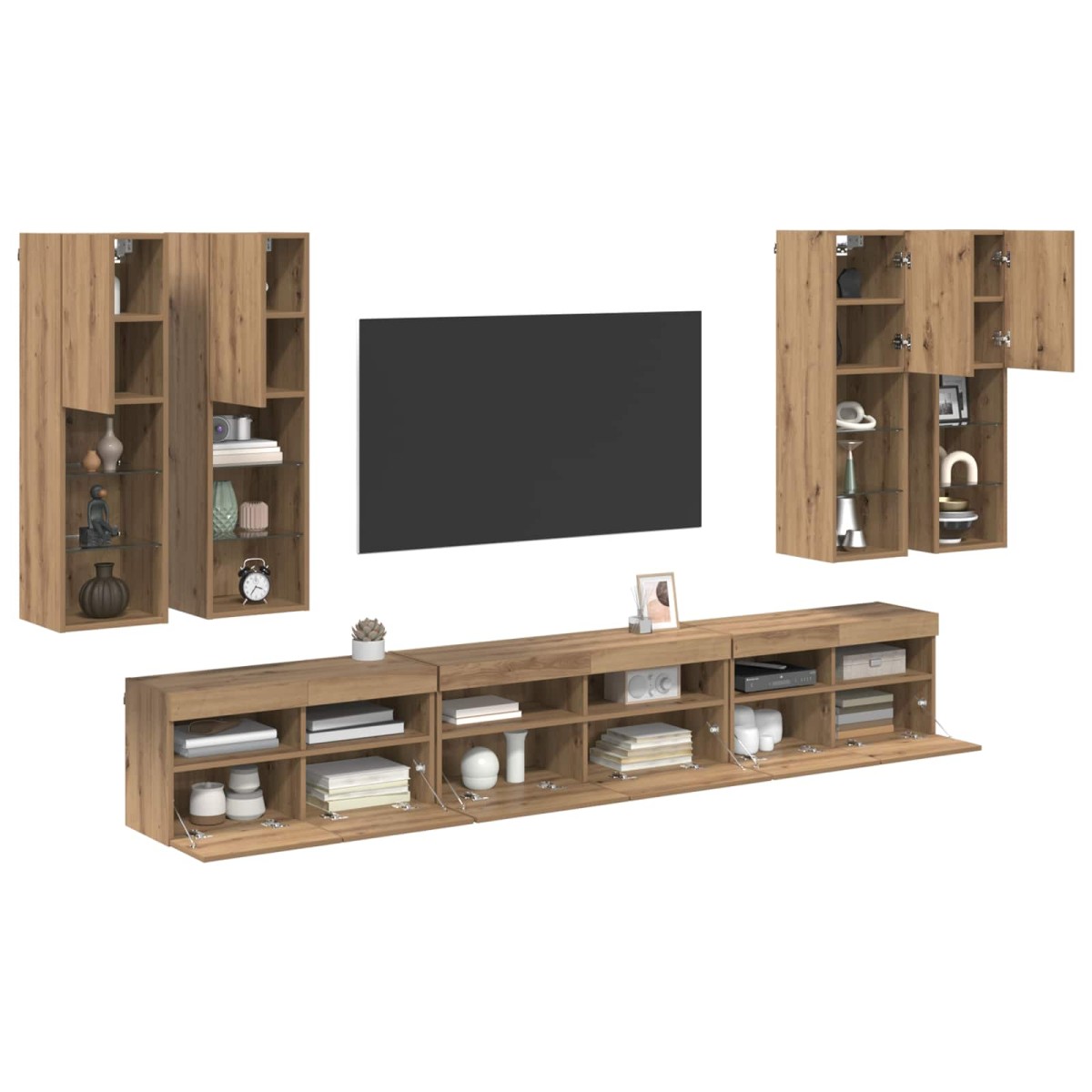 vidaXL Σετ τοίχου για τηλεόραση 7 τμχ. Artisan Oak Επεξεργασμένο Ξύλο