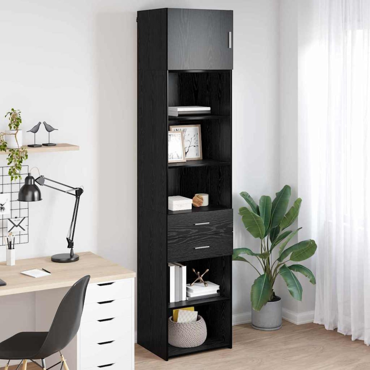 vidaXL Highboard Μαύρη Οξυά 50 x 42,5 x 225 εκ Επεξεργασμένο Ξύλο