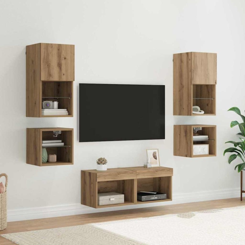 vidaXL Μονάδες Τοίχου Τηλεόρασης 8 τμχ. Artisan Oak Επεξεργασμένο Ξύλο